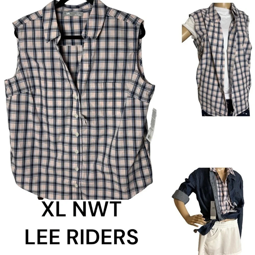 Lee Plaid pink country top, L & XL, NWT sleeveless ,cottagecore ,cotton blend EC